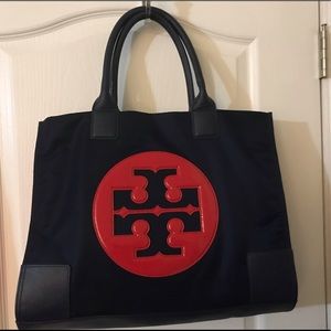 ❤️Tory Burch Navy & Red Ella large tote, EUC!!❤️🎉